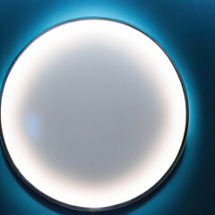 a round blank light box on the blue wall with Generative AI.