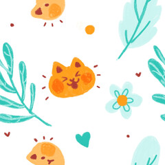 Caramel Kitties Floral Seamless Pattern