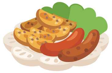 ウインナーとフライドポテトのイラスト_コロンとかわいいシンプルお料理ベクターイラスト