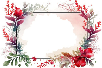 Watercolor floral frame illustration design on isolated white background created with Generative AI technology