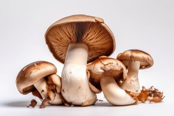 Closeup of Porchini Mushrooms on a white background. Created by Generative AI technology.