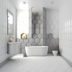 A stylish, modern white bathroom interior featuring sleek design elements