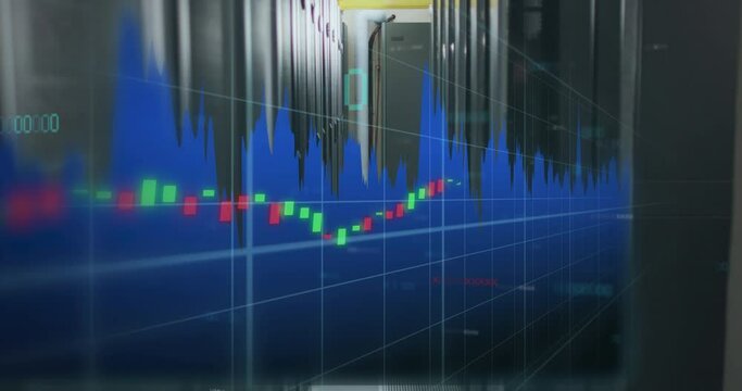 Animation of financial data processing over computer servers - Powered by Adobe