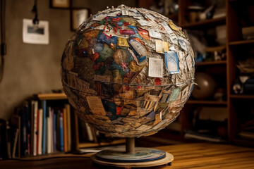A globe made entirely of recycled materials. digital art illustration. generative AI.