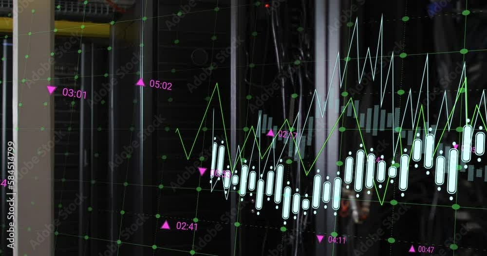 Poster animation of financial data processing over computer servers