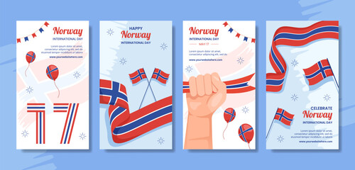Norway National Day Social Media Stories Flat Cartoon Hand Drawn Templates Illustration