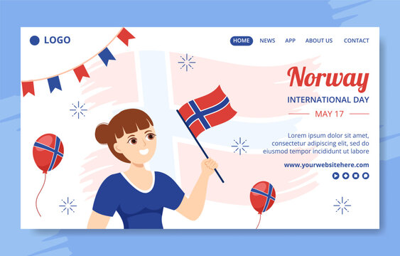Norway National Day Social Media Landing Page Flat Cartoon Hand Drawn Template Illustration