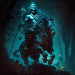 lord shiva or ancient warrior riding a bull