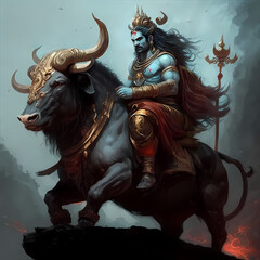 lord shiva or ancient warrior riding a bull