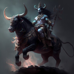 lord shiva or ancient warrior riding a bull