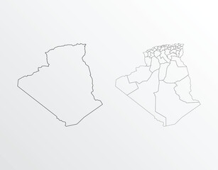 Black Outline vector Map of Algeria with regions