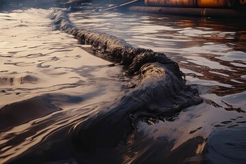 Oil leak from Ship , Oil spill pollution polluted water surface water pollution as a result of human activities