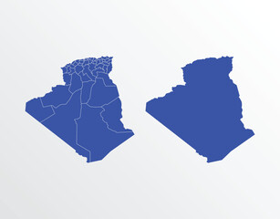 Blue Map of Algeria with regions - obrazy, fototapety, plakaty
