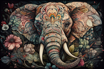 elephant head Fokus in camera ethnic painting