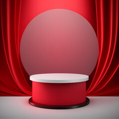 Red pedestal empty platform to display products or items of E-Commerce website or any website	

