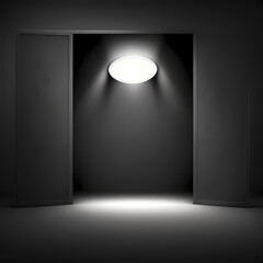 Empty black background and spotlight in centre with studio for showing or design. Dark backdrop and abstract template, can be used to display items or produtcs