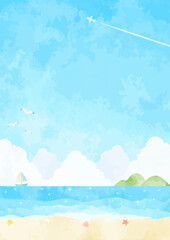 Fototapeta na wymiar 夏の青空と青い海の風景イラスト
