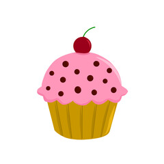 Muffin illustration topped with cocochips and cherries 