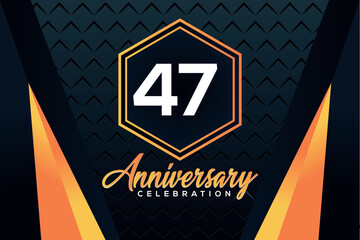 47 year anniversary celebration logo design with elegance double orange line on luxury background - obrazy, fototapety, plakaty