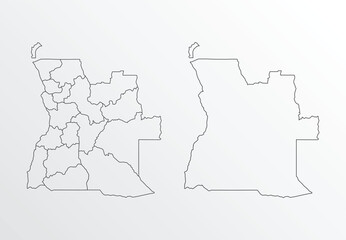 Black Outline vector Map of Angola with regions