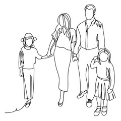 Drawn happy family on white background
