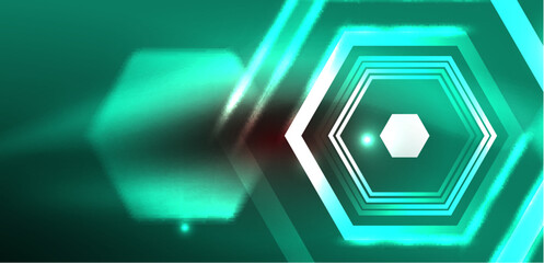 Abstract background techno neon hexagons. Hi-tech vector illustration for wallpaper, banner, background, landing page, wall art, invitation, prints, posters