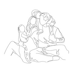 Drawn happy family on white background