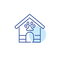 Pet house. Dog kennel with paw symbol. Pixel perfect, editable stroke line icon