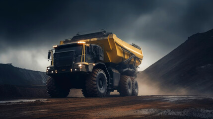 Giant futuristic modern dump truck working in a quarry. Generative AI