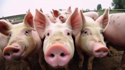 Group of pigs in farm yard. generative ai