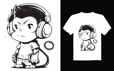 monkey with headphones t shirt, monkey t shirt, animal t shirt