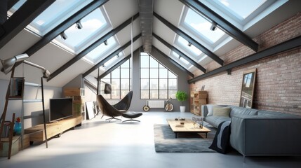 home studio workshop with modern loft design and skylight roof top multi purpose function home design concept, image ai generate