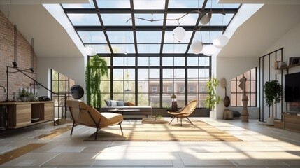 home studio workshop with modern loft design and skylight roof top multi purpose function home design concept, image ai generate