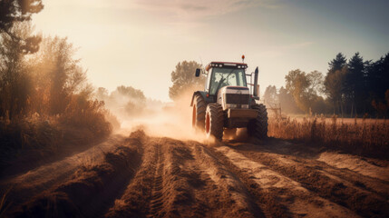 Obraz premium Modern tractor working in the field. Generative AI