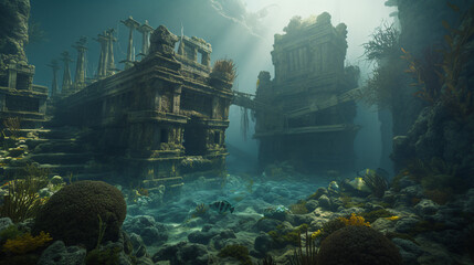 Fototapeta premium fallen ancient city under the sea generative ai