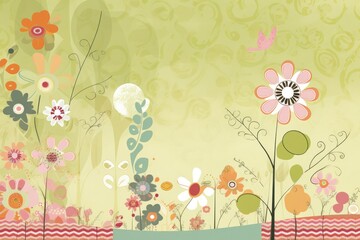 Spring Scrapbook Scrapbooking Background with Flowers Nature Floral Butterfly Plants Sky Pattern Decoration Illustration