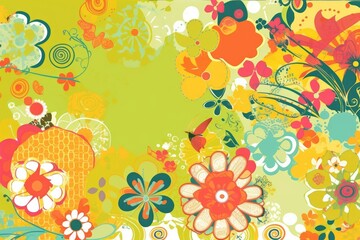 Spring Scrapbook Scrapbooking Background with Flowers Nature Floral Butterfly Plants Sky Pattern Decoration Illustration