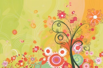 Spring Scrapbook Scrapbooking Background with Flowers Nature Floral Butterfly Plants Sky Pattern Decoration Illustration