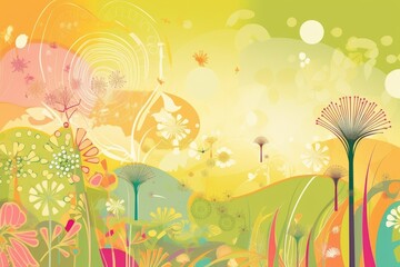 Spring Scrapbook Scrapbooking Background with Flowers Nature Floral Butterfly Plants Sky Pattern Decoration Illustration