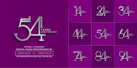 set of anniversary logotype silver color with purple color background for special celebration event