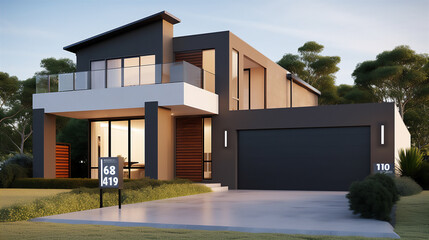 Fototapeta na wymiar A contemporary Australian home or residential building front yard. Generative AI
