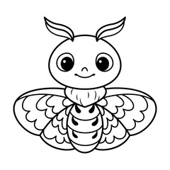 Cute Moth Coloring Page Cartoon Vector Illustration