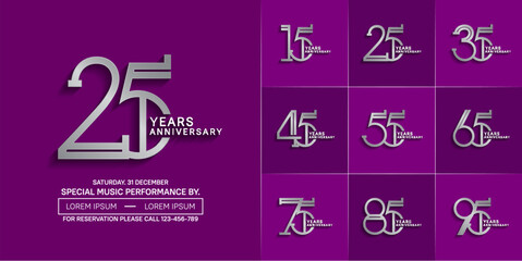 set of anniversary logotype silver color with purple color background for special celebration event
