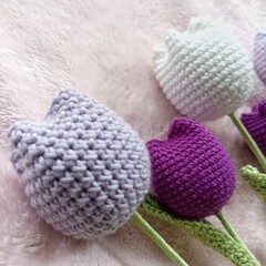 purple crochet tulips,.crochet flower bouquet, beautiful handmade gift made of cotton yarn.
