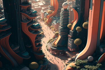 futursitic city for avianhumiond landscape vertical shapes. Future City. Generative AI