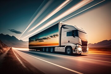 Obraz na płótnie Canvas Logistic truck carrying goods on the road. Transportation, supply chain and shipping concept. Generative AI