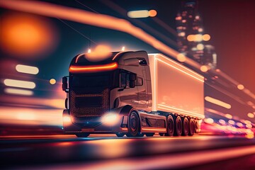Logistic truck carrying goods on the road. Transportation, supply chain and shipping concept. Generative AI