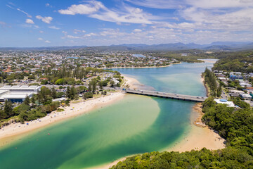 Looking towards the suburbs from Tallebudgera Creek in the Gold Coast, Australia
