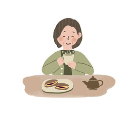 おやつを食べてリラックスする女性