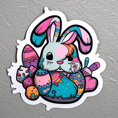 Earthy Graffiti Easter: A Charming Bunny and Colorful Eggs Sticker

